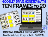 Monster Math Digital Drag and Drop Activity for Numeracy with Ten Frames to 20 (Digital Google Drive Access)