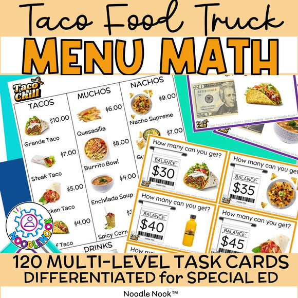 Taco Truck Menu Math - Money Math Activities (DIFFERENTIATED) Special Ed Ready
