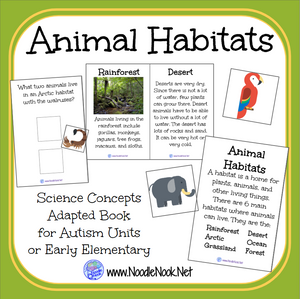 Animal Habitats- A Science Concept Adapted Book for Autism Units or Early Elementary!