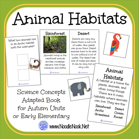 Animal Habitats- A Science Concept Adapted Book for Autism Units or Early Elementary!