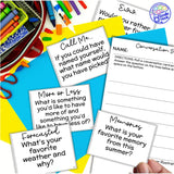 40+ Conversation Starter Cards perfect for Back to School or getting to know students any time, including as a fun icebreaker activity, as writing prompts, to target social skills with partner work and to use as a get-to-know you activity that students will love. 