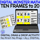 Monster Math Digital Drag and Drop Activity for Numeracy with Ten Frames to 20 (Digital Google Drive Access)