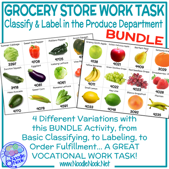 Vocational task for Special Education students, and students with Autism. Fun learning skills using grocery store.