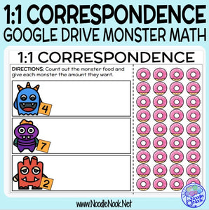 Monster Math Digital Drag and Drop Activity for 1:1 Correspondence (Digital Google Drive Access)