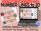 Monster Math Digital Drag and Drop Activity-Number Line from 1-10 and 20 (Digital Google™ Drive Access)