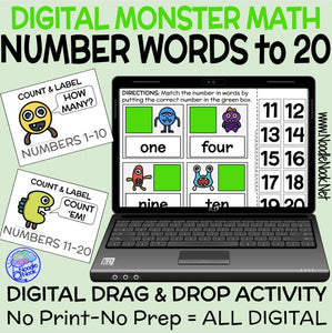 Number Words Digital Activity for Kindergarten and Special Ed Math