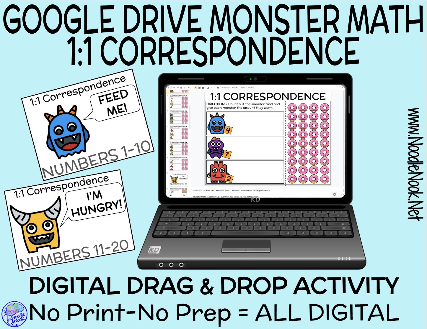 Monster Math Digital Drag and Drop Activity for 1:1 Correspondence (Di –  Nooked