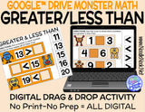 Monster Math Digital Drag and Drop Activity- Greater Than/Less Than with #1-20 (Digital Google™ Drive Access)